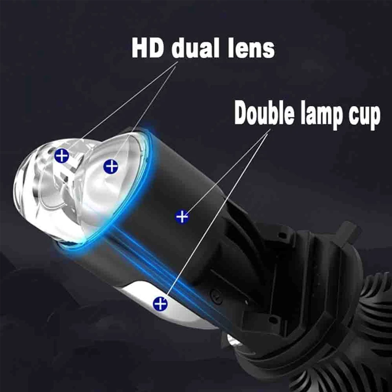 2023 Dual Lens Lamp Mini Lens LED H4 Headlight Laser Lens High Power for Cars High Beam Low Beam Projector Canbus Turbo Fan