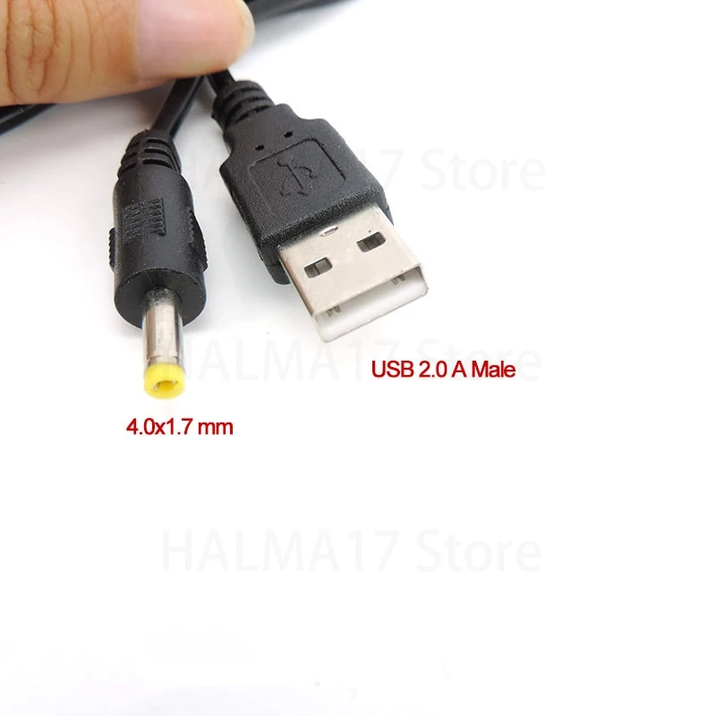 Cable USB 2,0 A macho A DC 4,0 1,7mm x 5V 2A 24AWG DC Barrel Jack, cargador de alimentación, convertidor J17, 1M