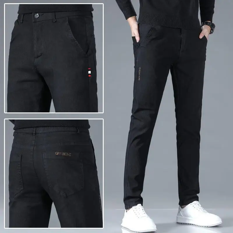 

Spring Summer Thin Elastic Casual Pants Men's Versatile Straight Leg Long Pants Korean Trend Slimming Youth Long Pants
