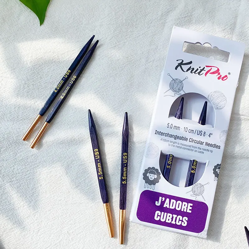 1 Pair Knitpro J'Adore Cubics Premium Wood Sweater Needle Tip, Interchangeable Knitting Needles Without Cord, Purple