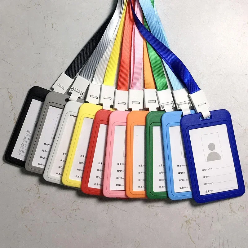 1Set Effen Kleur Werkvergunning Case Tentoonstelling ID-kaart Mouw Badgehouder met Lanyard Borstpas Werkkaart Cover Nekkoord