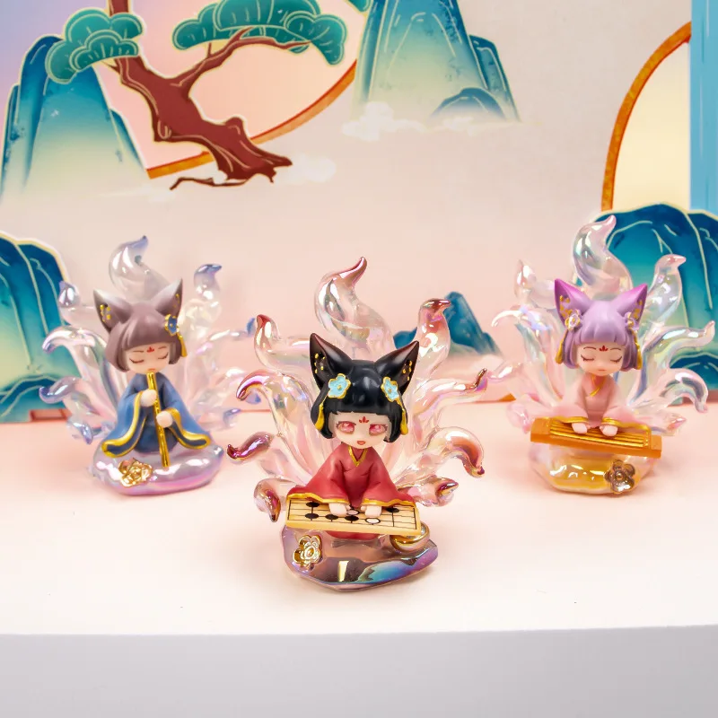 China-Chic Ancient Wisdom Immortal Nine Tailed Fox Blind Box Mysterious Box Chaozhou Play Figure Table Decoration Surprise Gift