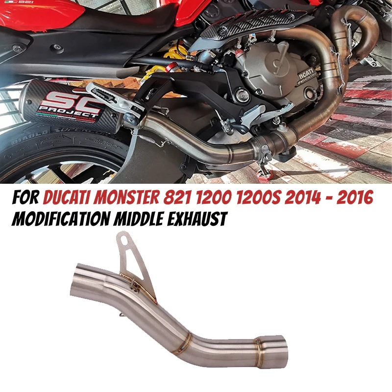 

Для DUCATI Monster 821 1200 1200S 2014-2016 мотоциклетные выхлопные системы побега, боковой ряд, надеваемая труба среднего звена, глушитель 51 мм