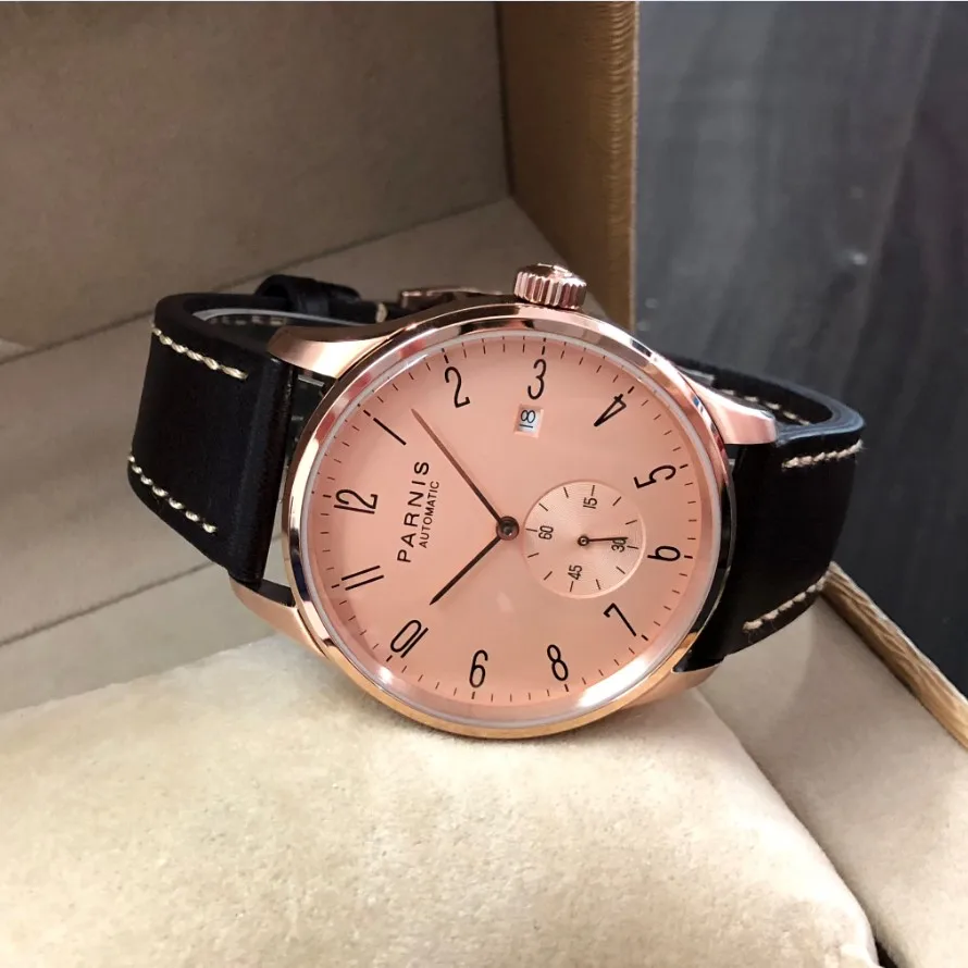 42mm PAR NIS Rose Gold Dial ST1731 Automatic Self-Wind Mechanical Movement Pilot Men Watches Date Business Luxury Gifts GR177-22