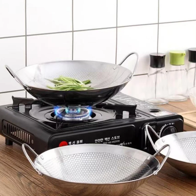 7-10 Inch Thicken Stainless Steel Honeycomb Non-stick Pan With Handle Scratch-resistant Dry Pot Cooking Pasta Steak Ramen