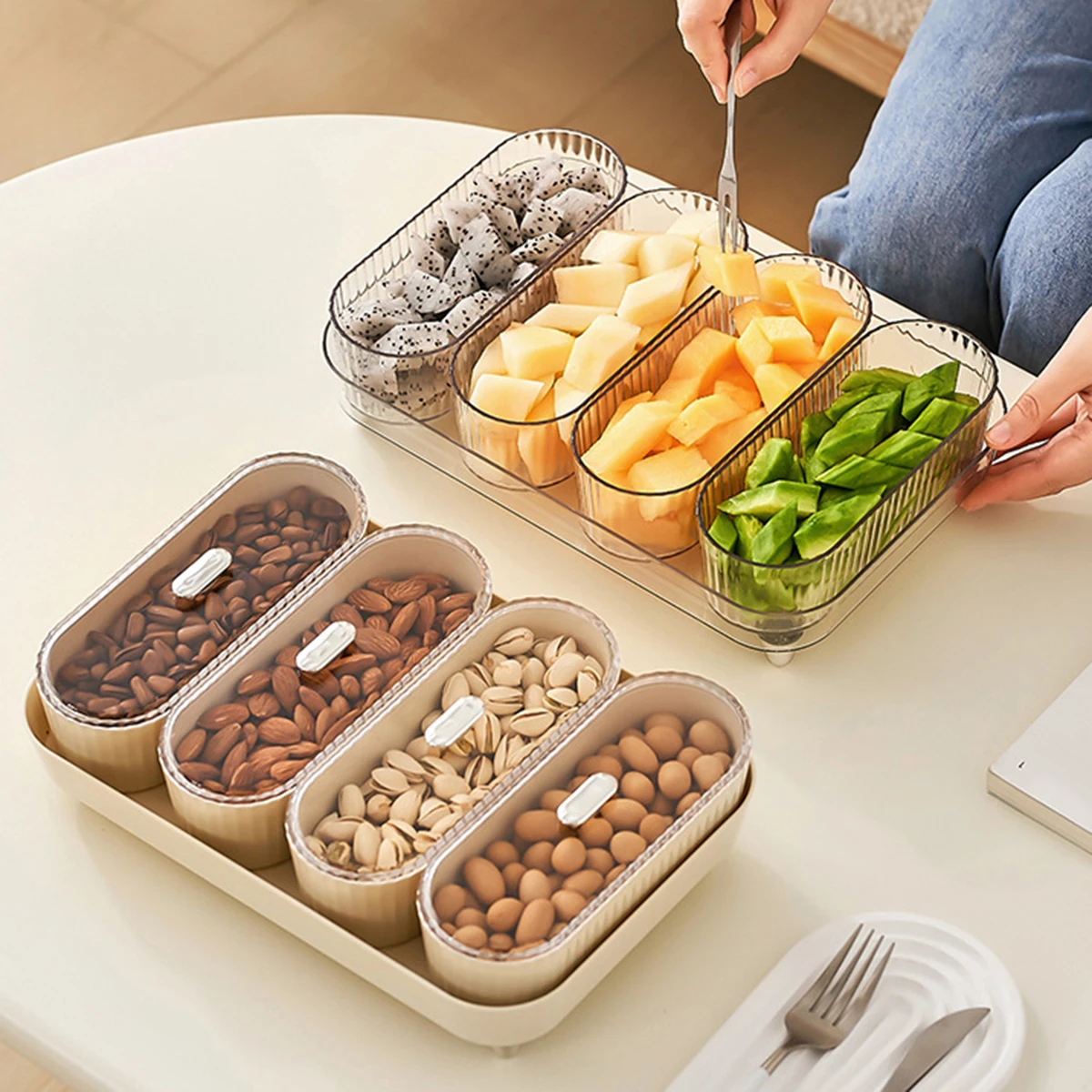 

A Piece Fruit Bowl For Living Room Simple Tray Nut Dry Fruit Container With Lid 4 Compartments Food Storage Box Containers