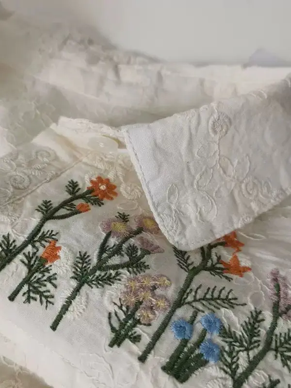 Ele bestickter irt Damen Frühling Herbst Layering Collar Long Sve Slim Fit Korean Sle Commute Faion