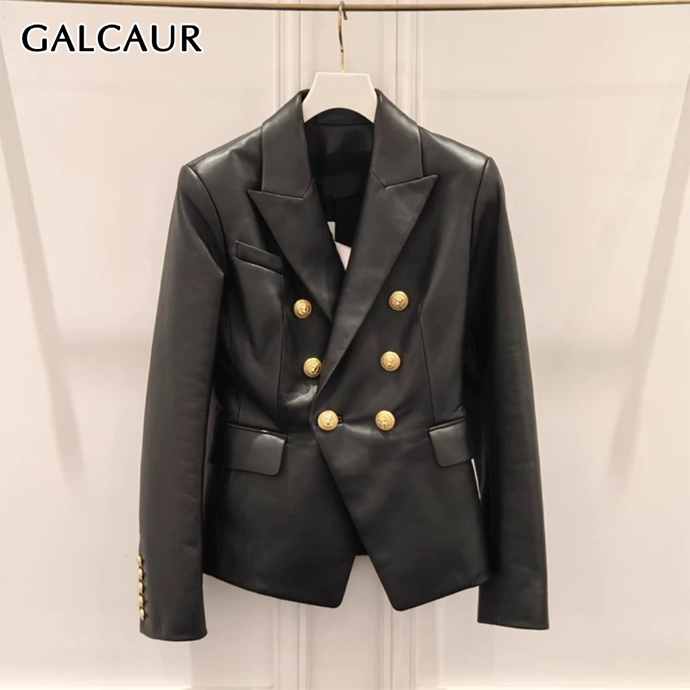 

GALCAUR Black Spliced Double Breasted Jacket Female Lapel Long Sleeve Loose Cool High End Women's Jackets Fashion Autumn Style