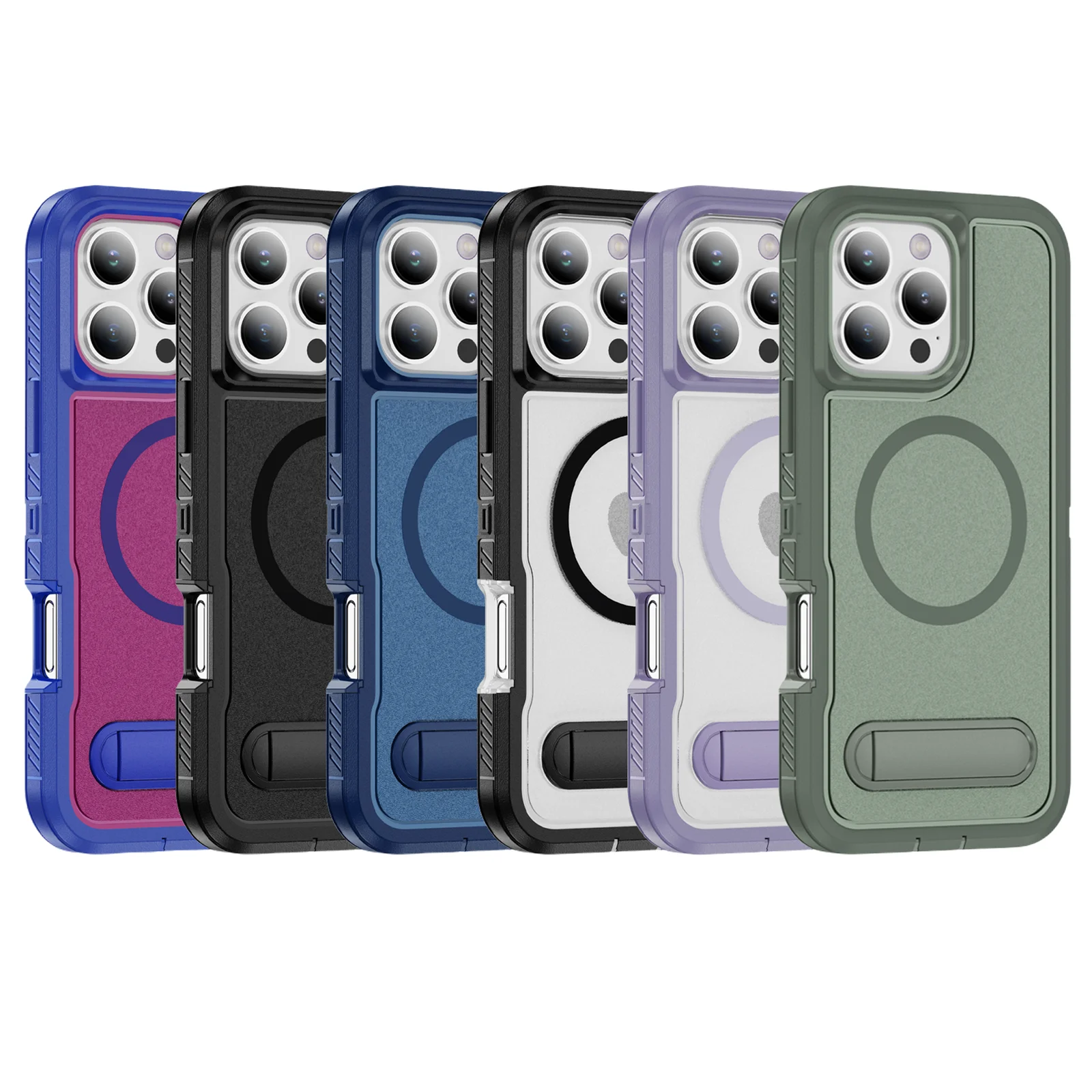 حافظة لهاتف آيفون بحامل مغناطيسي متين من الدرجة العسكرية لهاتف آيفون 1716 15 14 13 12 11 Pro Max Plus غطاء خلفي لحماية المسند