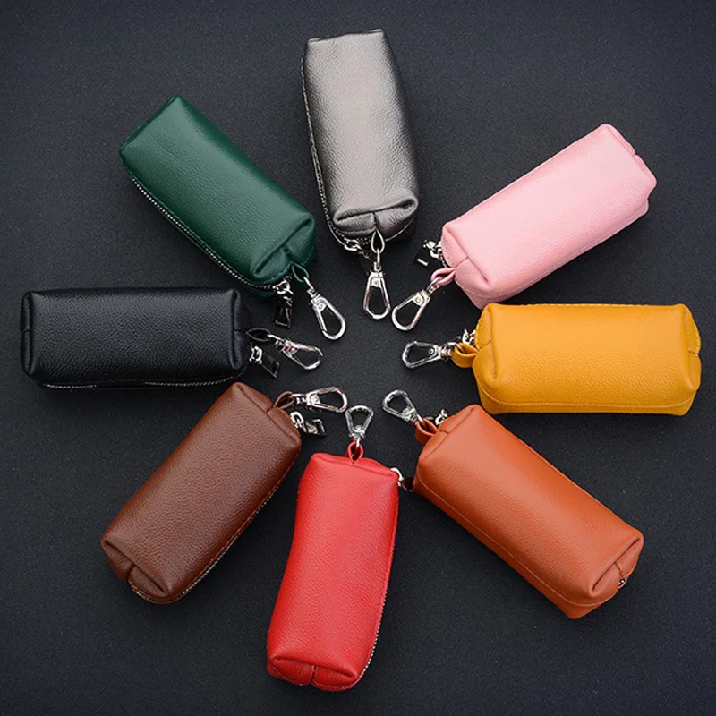 New Genuine Leather Keychain Men Women Key Holder Organizer Pouch Cow Split Car Long Key Bag Housekeeper Key Case wallet