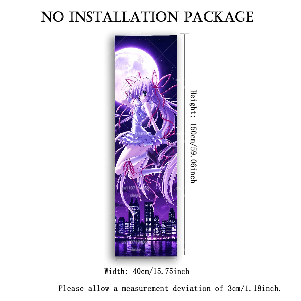 Demonbane Al Azif Vertical Tapestry, Full Moon Purple Night Cityscape Long Anime Wall Hanging Bedroom Decor
