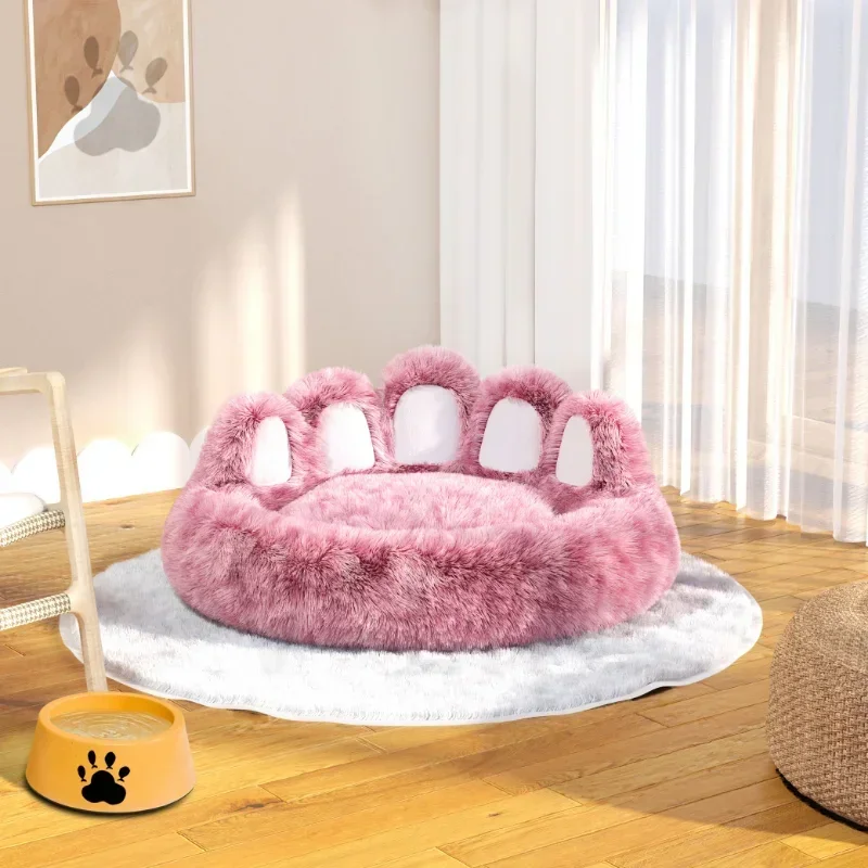 

-Super Fluffy Dog Bed PET House Sofa Washable Long Plush Outdoor Large Pet Cat Dog Bed Warm Mat Portable Cat Supplies Donut Bed