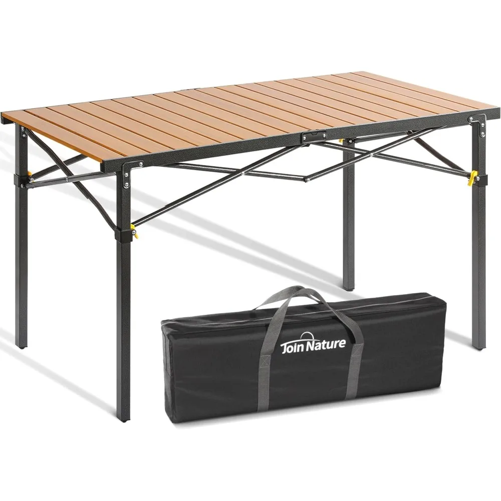 Camping Table Foldable Large Table for 4-6 Person Portable Camp Table with Aluminum Roll Up Tabletop and Carry Bag for Outdoor