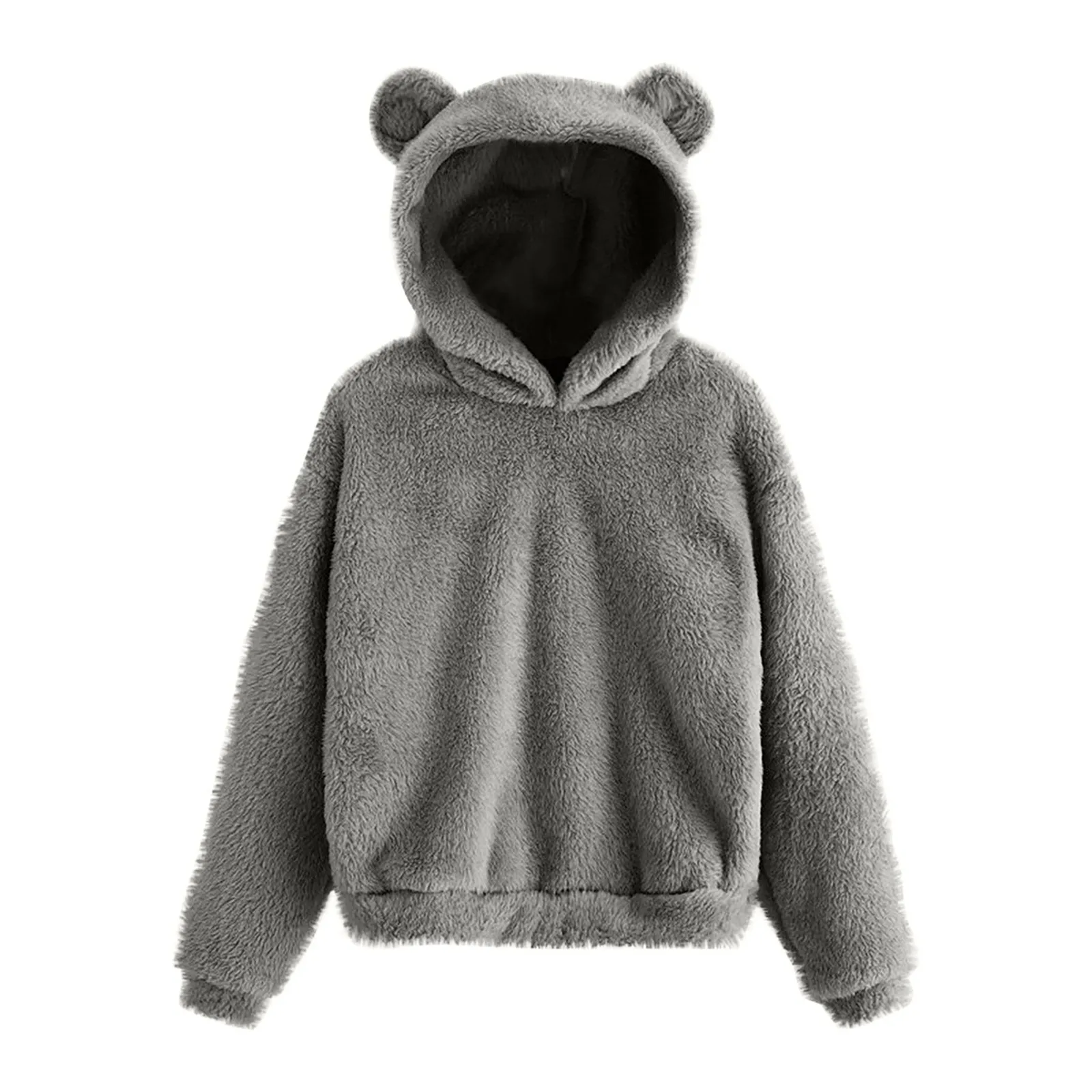 Women\'s Long Sleeve Fleece Sweatshirt Warm Bear Shape Fuzzy Hoodie Pullover