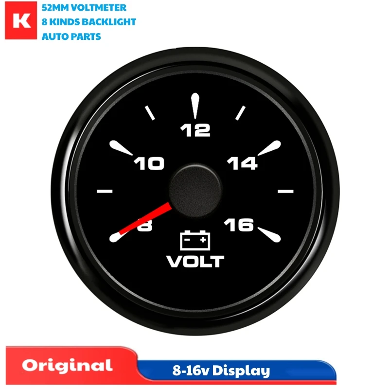 Image of 52 mm Voltmeter-Modifikation, 8–16 V, Zeiger, Spannungsmessgeräte, schwarze Voltmeter, 8 Arten, Hintergrundbeleuchtung, 9–32 V, universell für Auto, Boot
