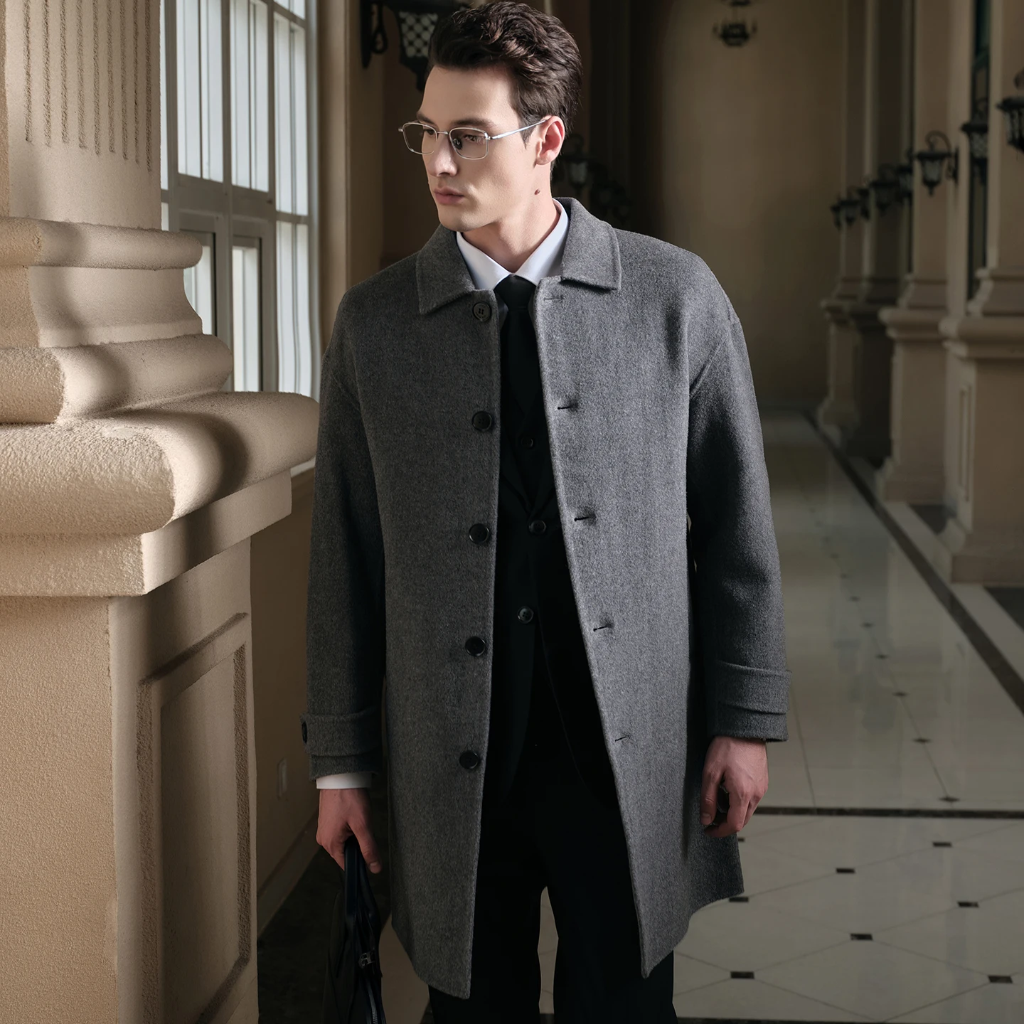 الكلاسيكية الفرنسية الرجال معطف من قماش الكشمير منتصف طول نمط ميرينو معطف الصوف واحدة الصدر الديكور معطف الأعمال عالية الجودة #3