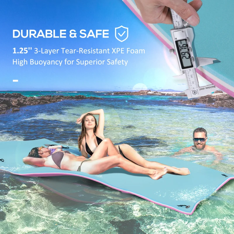 HOMCOM 10' x 5' Floating Mat, 3-Layer Lily Pad Swimming Pool Floating Water Mat, Thick and Durable Water Activities Mat for Lake