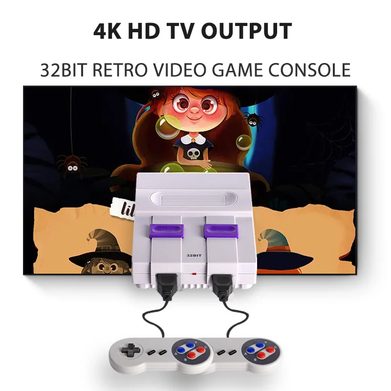 

32 Bit Nostalgic TV Video Game Console Support 4K HDMI TV & Computer Screen Output 1700+ Games for SFC FC GBA MAME MD 5 Emulator