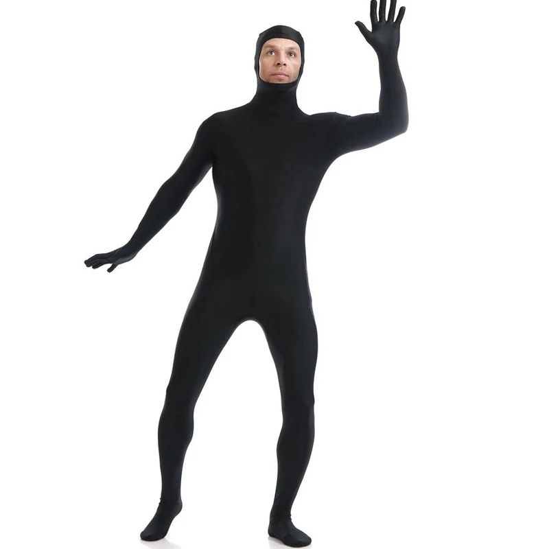 Spandex Nylon Full Body Cosplay Trajes para homens, Face aberta Zentai preto para o Halloween, Dance Unitard, Cosplay com Pés Unisex