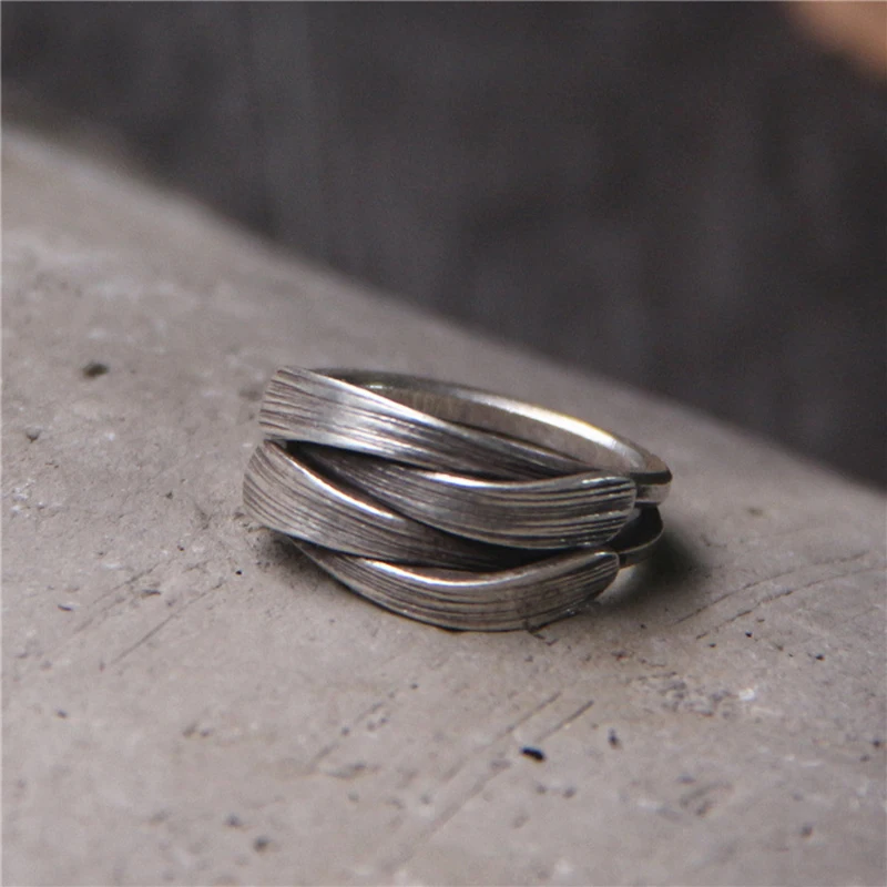 Retro Overlapping Ring For Men Silver Color Punk Gothic Adjustable Open Ring Handmade Rock Unisex Jewelry Accessories Man Gift