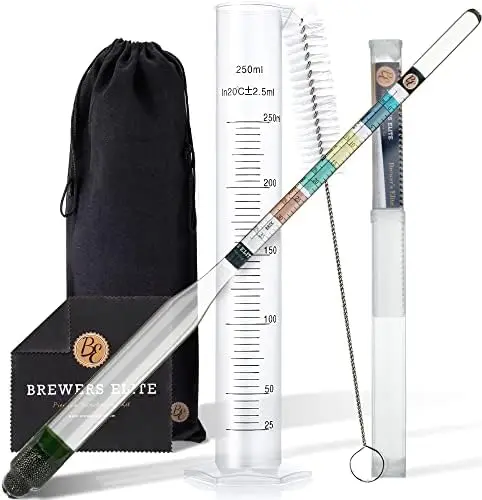 

Brewer's Elite Hydrometer Kit - Triple Scale, Hardcase, Cloth, for Beer, Wine, Mead, Kombucha