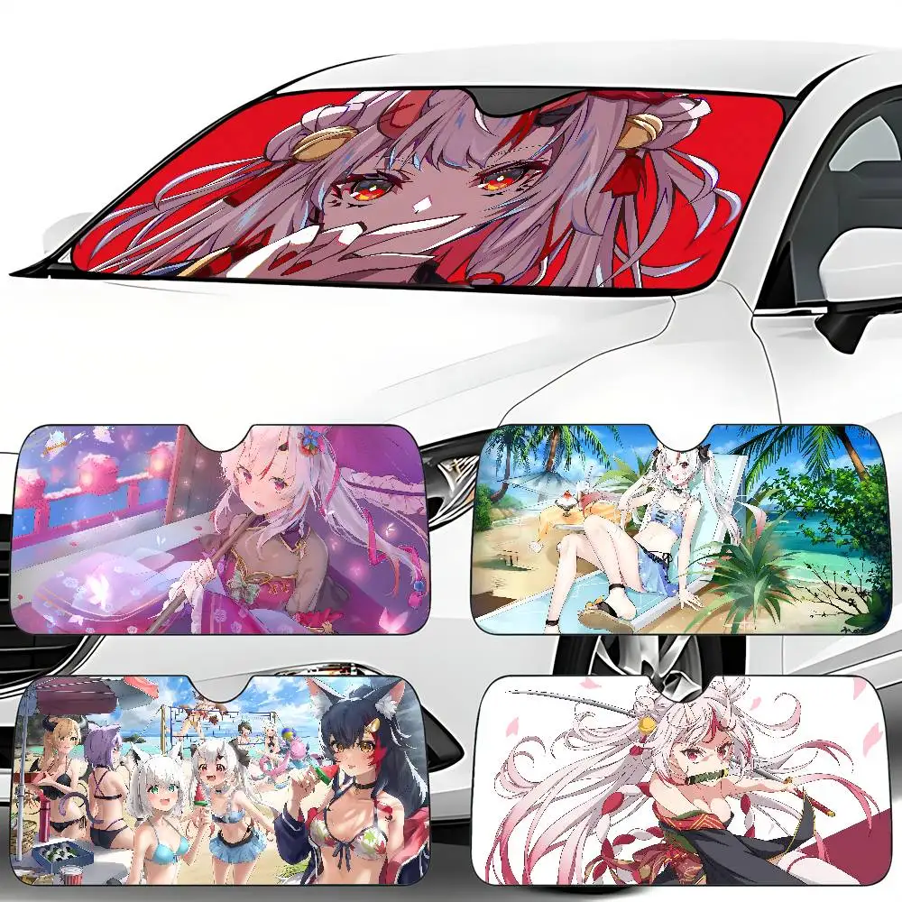 أنيمي فتاة Nakiri Ayame سيارة ظلة 130x70 سنتيمتر سيارة ظلة غطاء الزجاج الأمامي UV حماية السيارات قناع اكسسوارات للسيارات