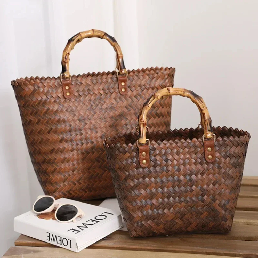 Woven Handbag For Women Retro French Straw Woven Bag Versatile Large Capacity Waterproof Bag Bohemia Vacation Beach Totes Bag