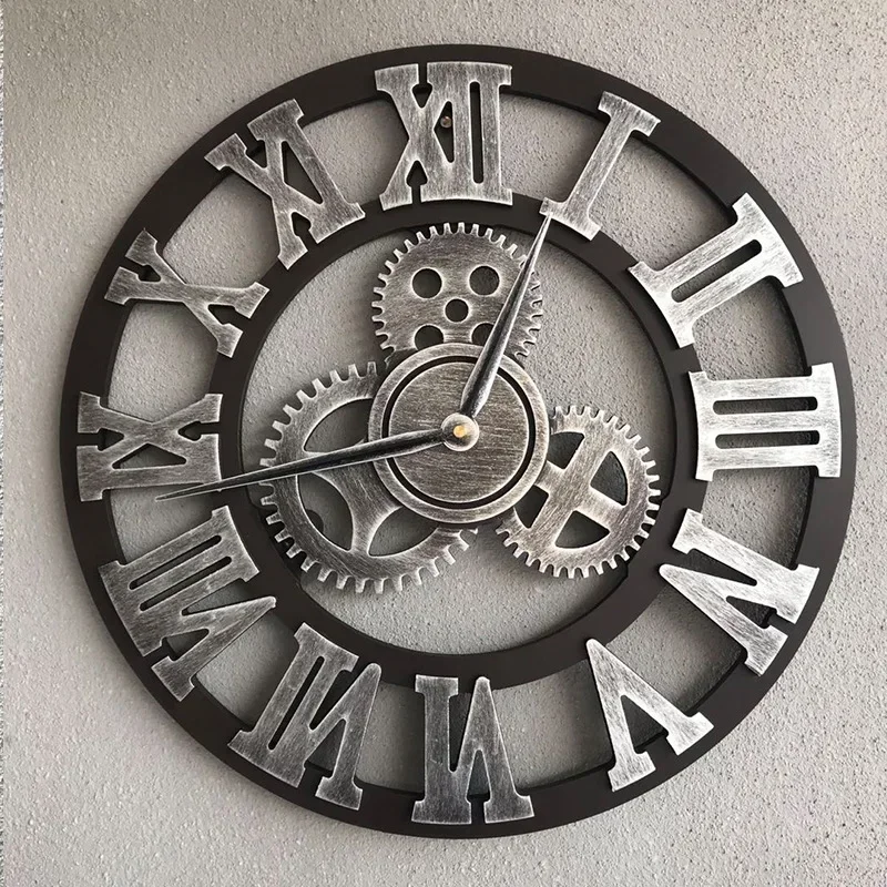 American Gear Vintage Wall Clock Industrial Wooden Silent Wall Clock Living Room Decorative Creative Wall Clock Large Timepiece