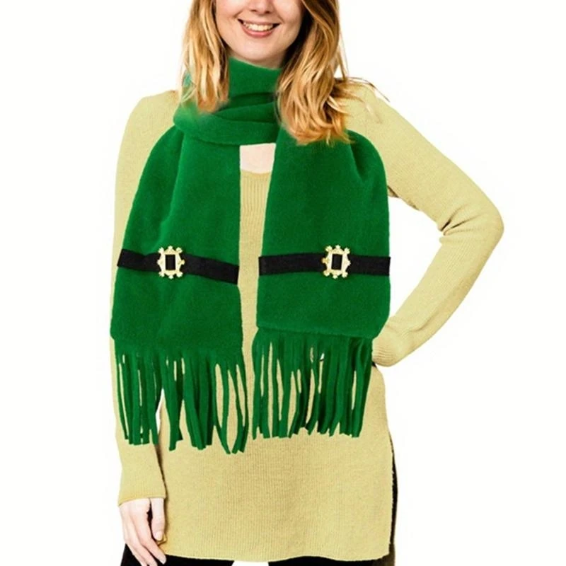 090B Winter Cold Weather Thick Scarfs Patrick's Day Scarf Tassels Scarf Green Scarf Warm Scarves Long Shawl Large Scarves