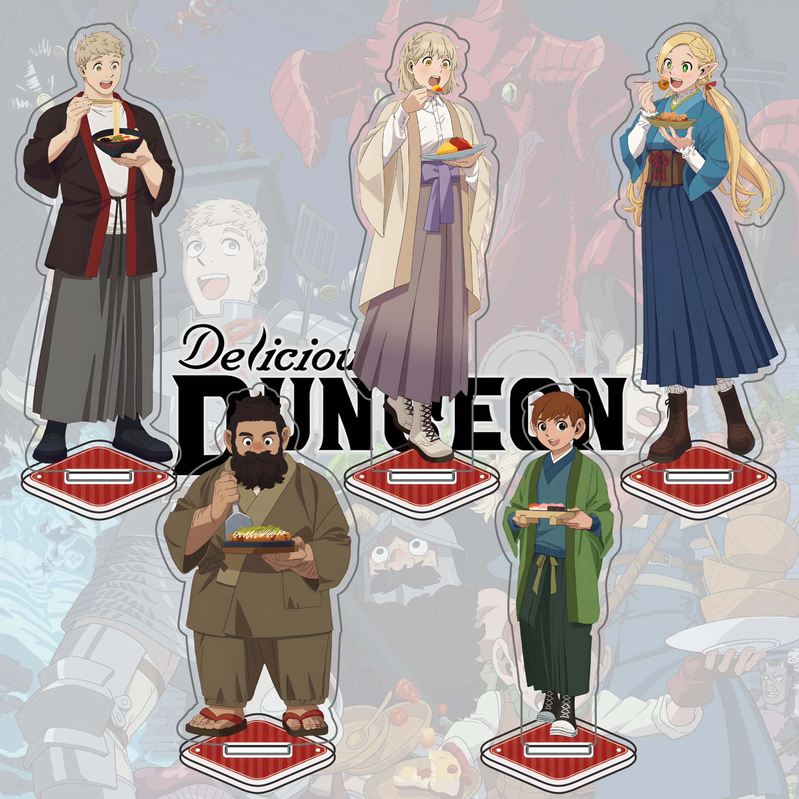 

Anime Delicious in Dungeon Meshi Laios Acrylic Stand Marcille Donato Chilchuck Senshi Figures Cosplay Desk Decor Prop Gift