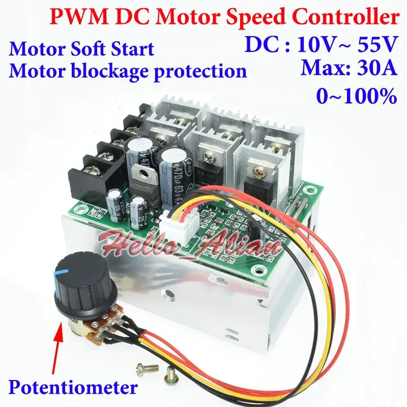 DC 12V 18V 24V 48V 30A PWM DC Motor Speed Controller+ Case High Power Regulator Soft Start Switch Current Limiting Protection