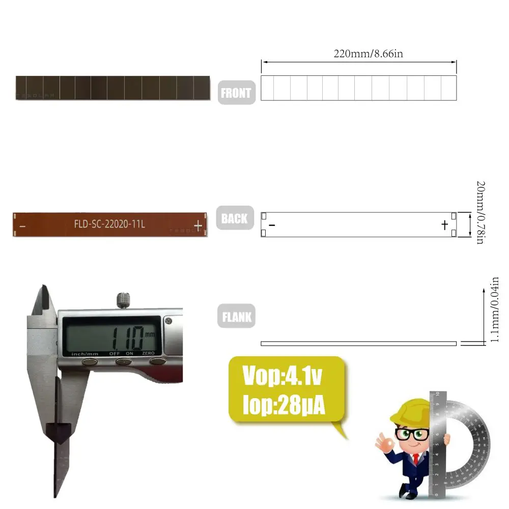 4.1V 25μA 220×20mm 11 Sections Indoor Dim Light Solar Panels Solar Cells Amorphous Solar Cells Thin film Solar Cells