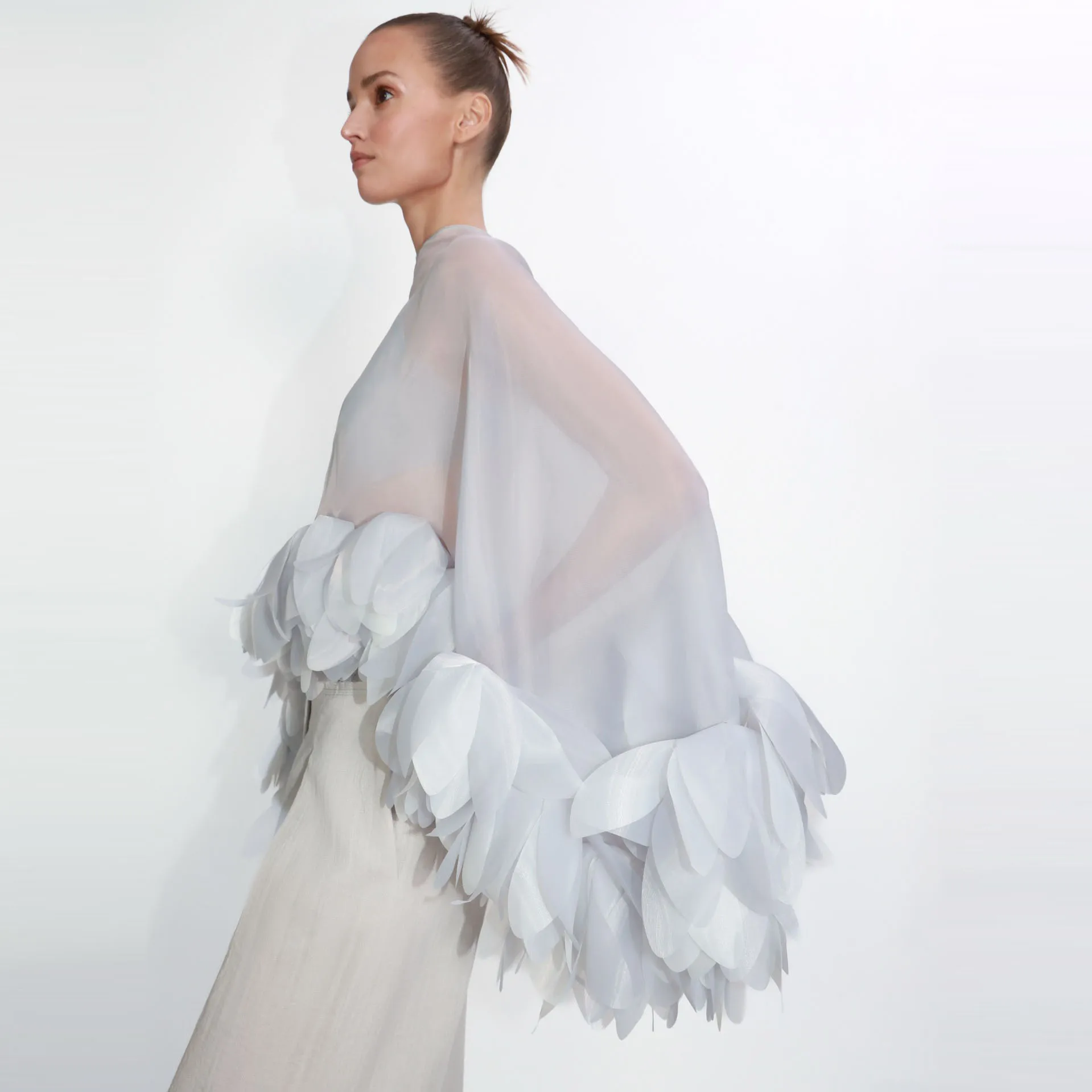 

2025 New Sheer Cape Top with Voluminous Petal Sleeves, Elegant Mock Neck, Party Evening Dress, Romantic Fashion, Hot Sale