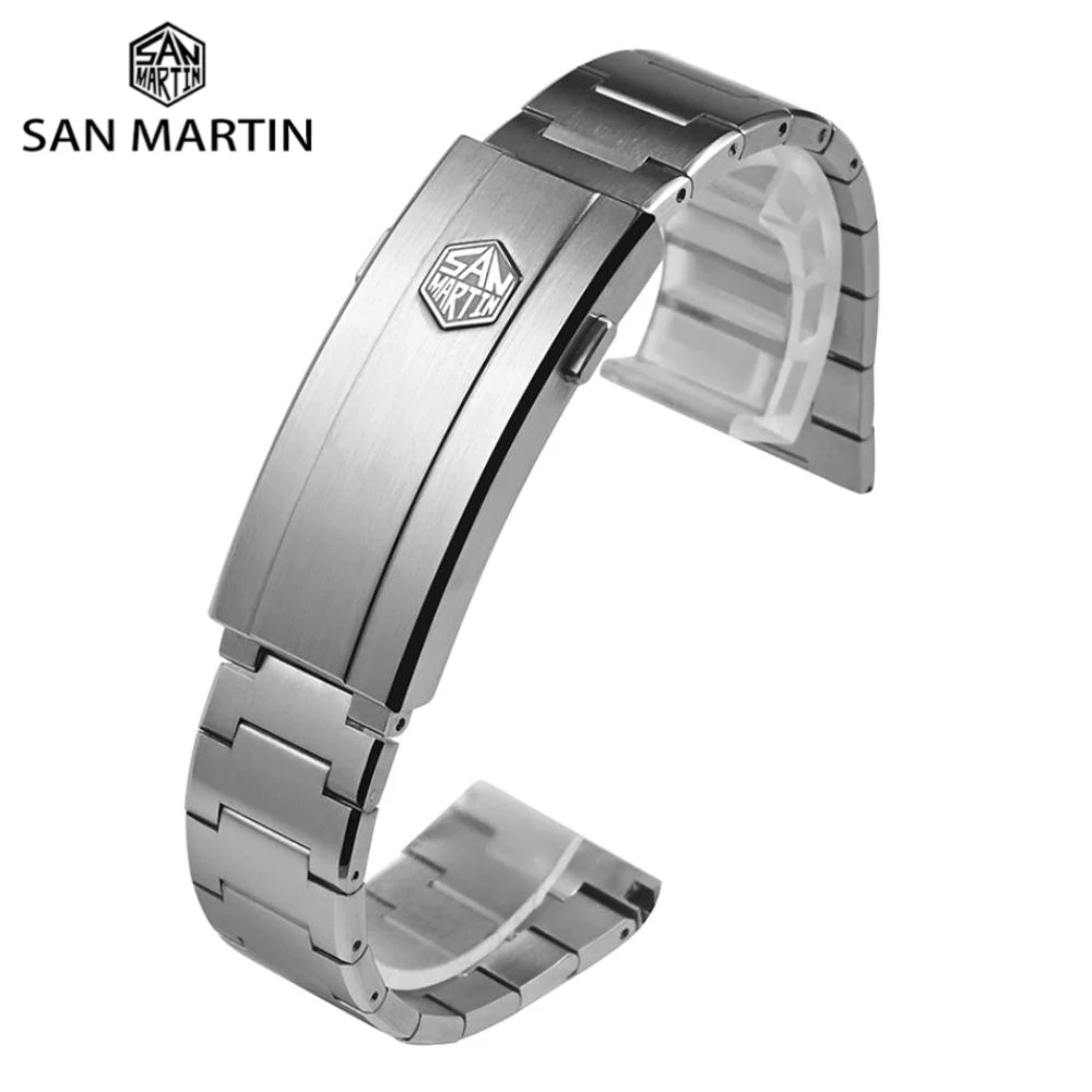 San Martin 20mm Straight Endlinks Y Links Bracelet 316L Stainless Steel On The Fly Quick Adjust Folding Clasp For Model SN0151