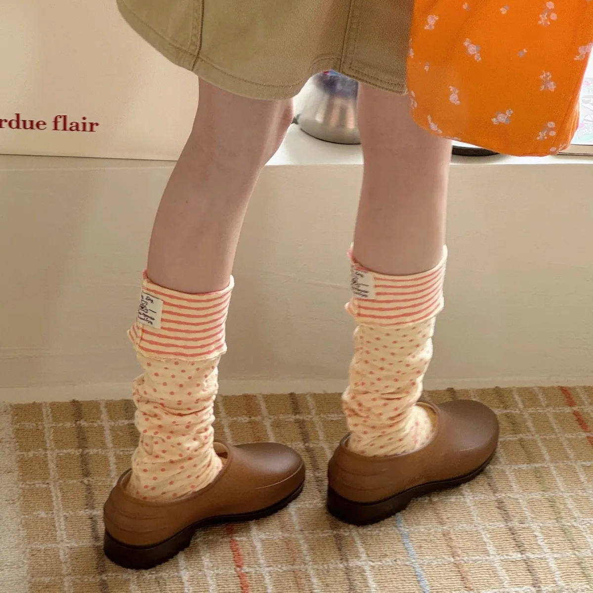 Korean Contrasting Color Stacking Sock Sleeves Retro Stripeds Splicing Foot Socks Fashion Cotton Breathable Women's Leg Warmers
