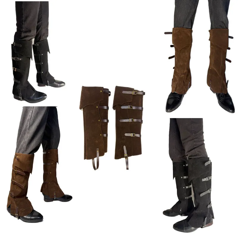 

A Pair of Medieval Pirate Boot Covers with Unique Buckle Designs and Embellishments, a Fashionable Gothic-Style Knight Leg Armor Boot Cover