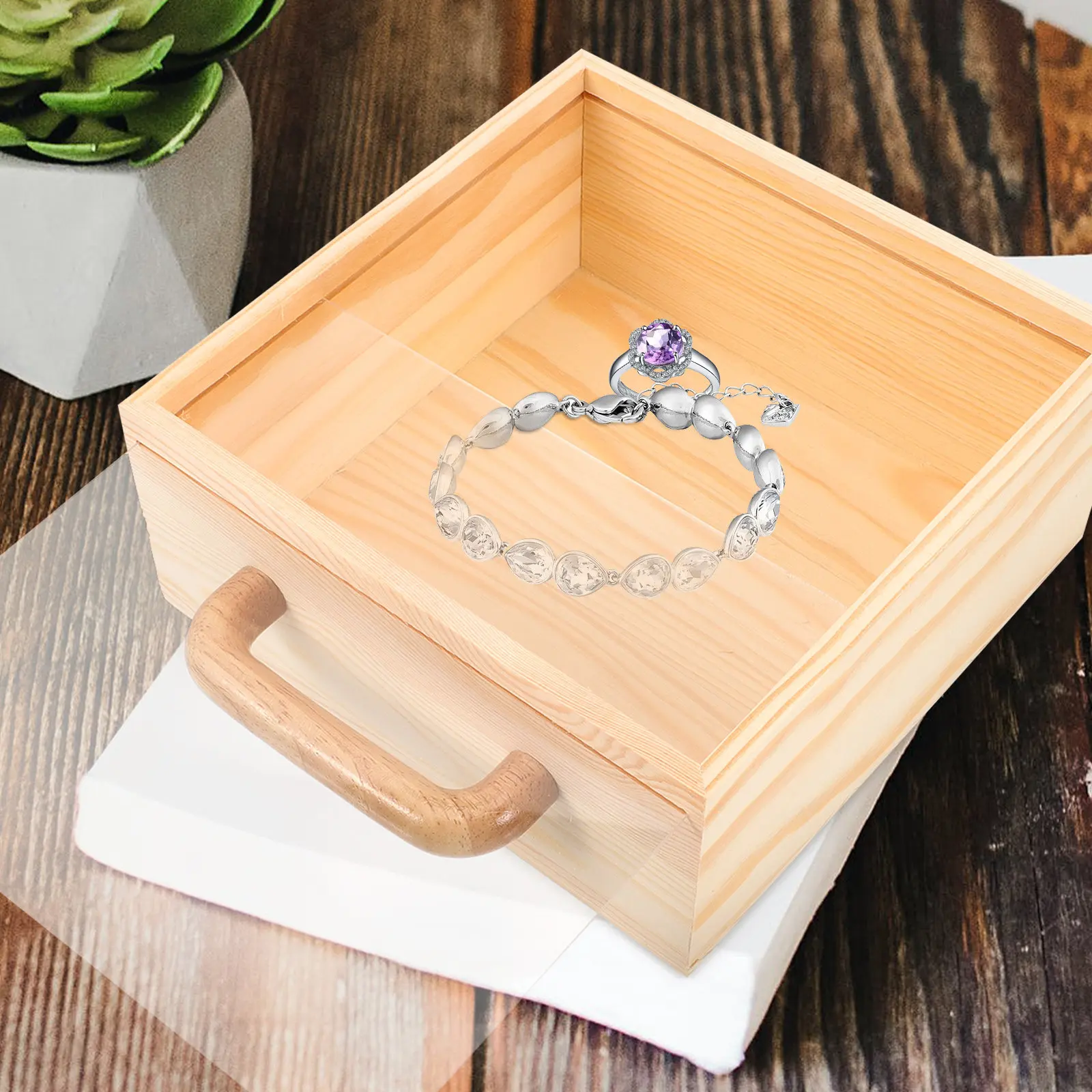 

Retro Windowing Wooden Jewelry Display Box With Handle Portable Gift Wrapping Box For Candies Preserved Flowers Home Decor