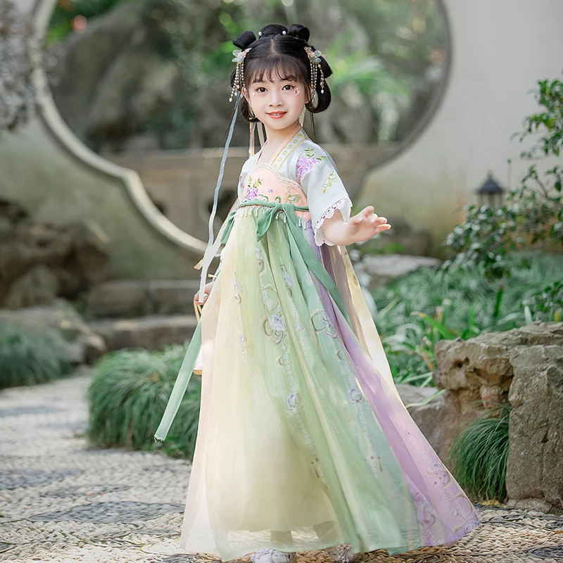 2022 New High-end Girls' Hanfu Summer Thin Antique Children's Ancient Clothes Chinese Style Super Fairy Ru Skirt Dress