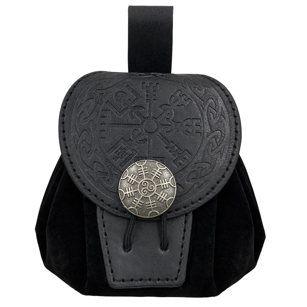 

Medieval Faux Leather Retro Waist Bag Hangable Drawstring Outdoor Belt Bag Cosplay Props Men Fanny Pack