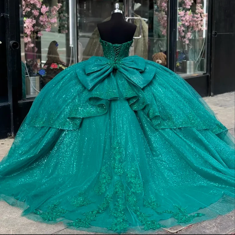 ANGELSBRIDEP Shiny Emerald Green Princess Quinceanera Dresses Appliqued Quinceanera Prom Ball Gown Sequins Vestido De Customized