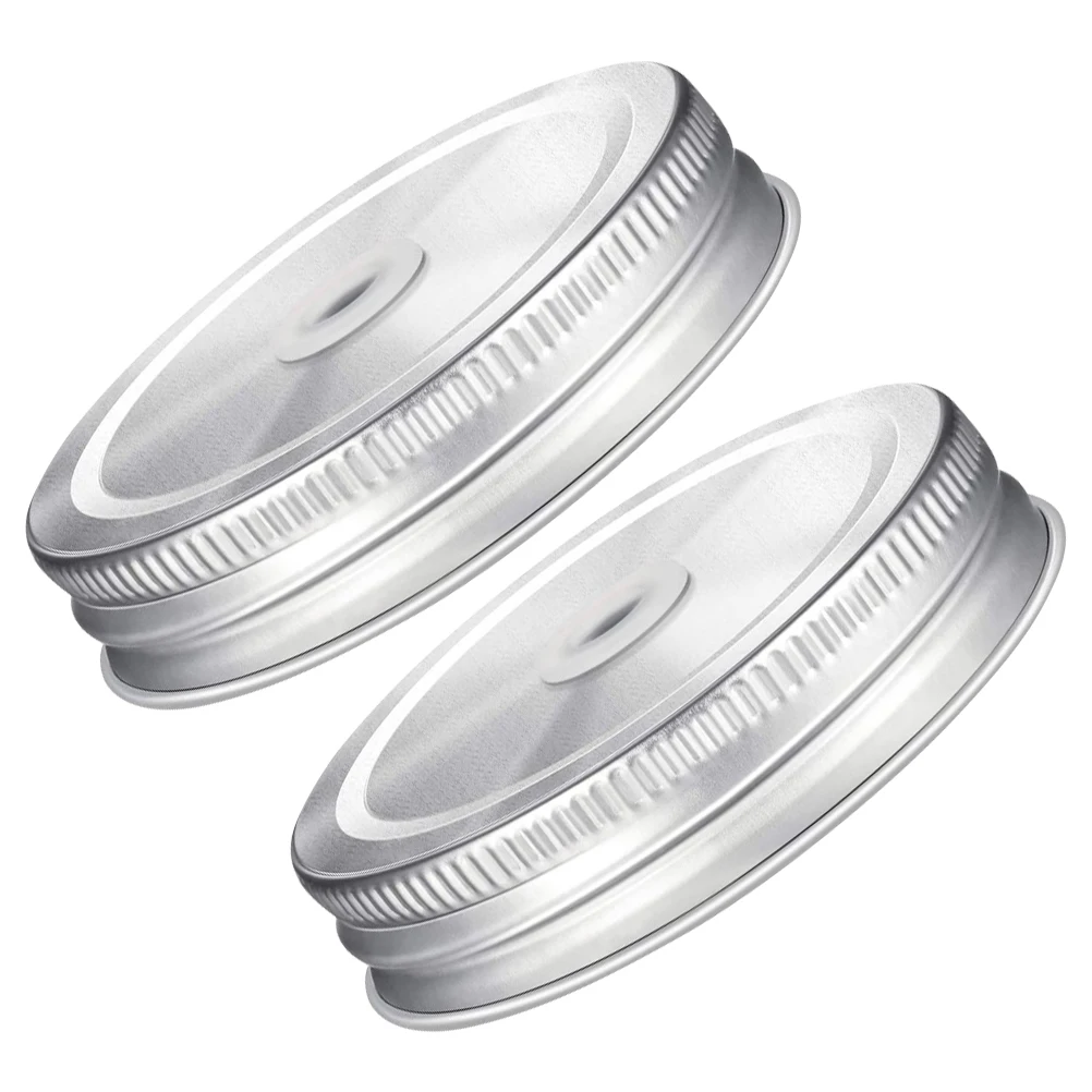 

2 Pcs Stainless Steel Straw Cover Leak-proof Mason Jar Lids Canning Reusable Caps with Hole Airtight
