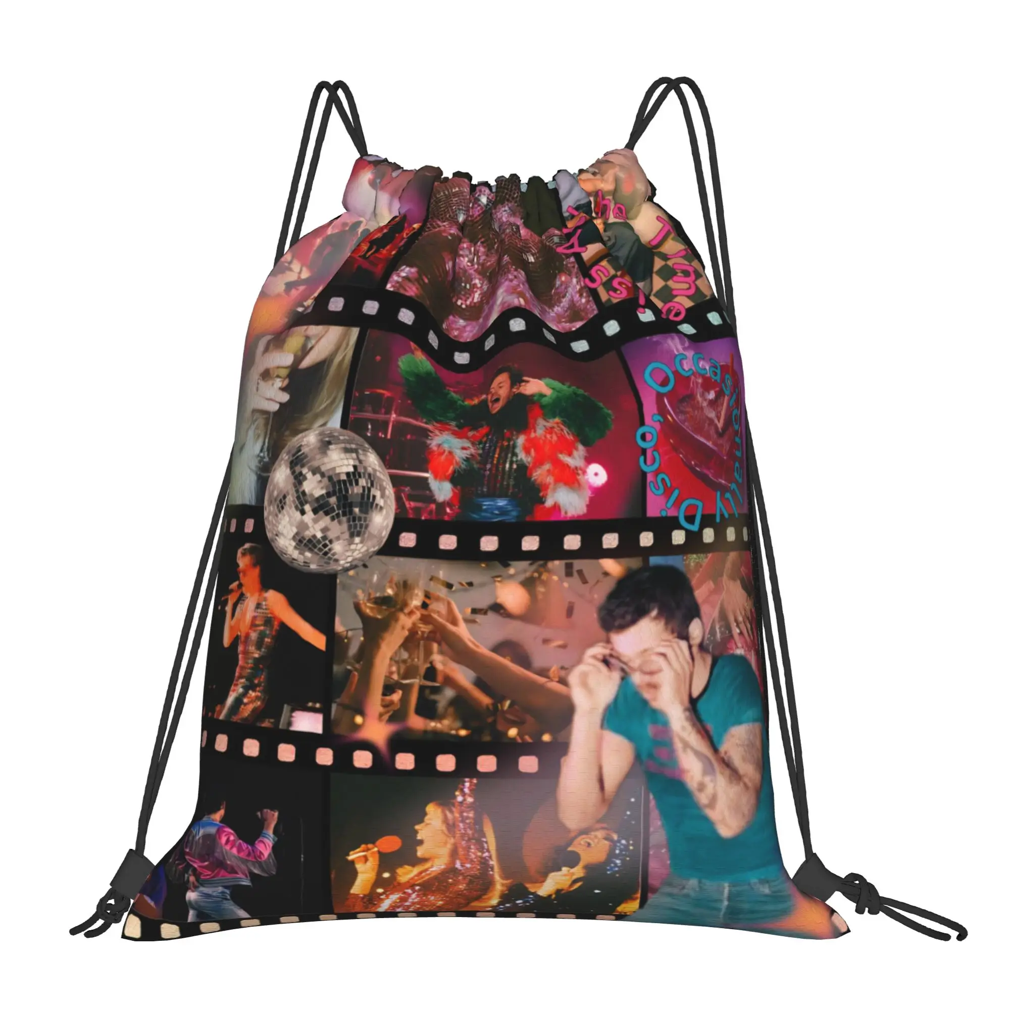 Kiss All The Time Album Drawstring Backpack Gym Sports Sackpack  Harrys Music Styles String Bags for Running 36cm (W) x 43cm (H)