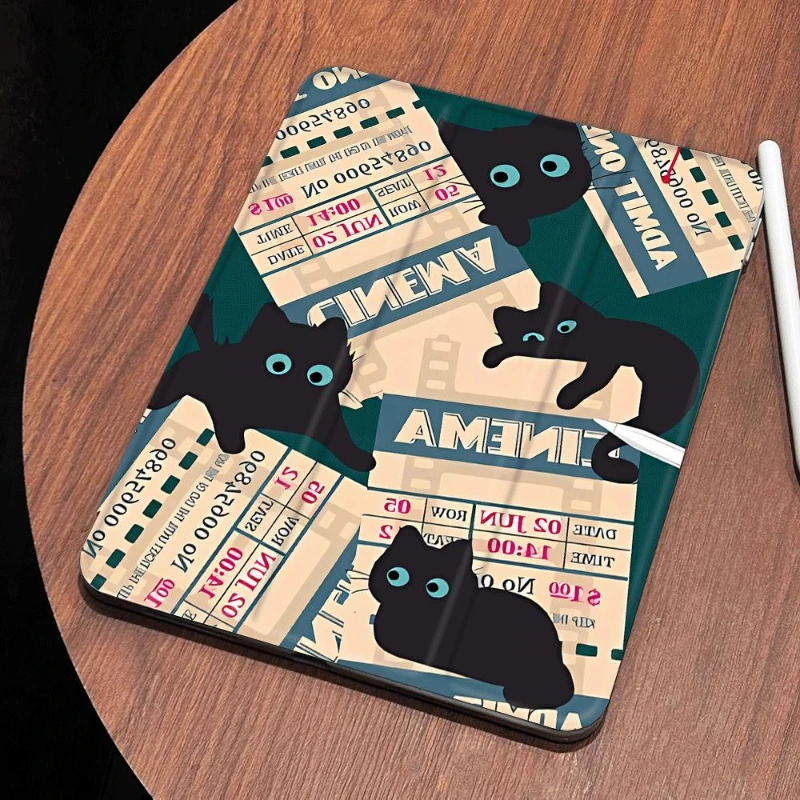 Tablet Case for IPad Pro 11 2022 IPad Air 5 Air 4 10.9 10.2 9th 8th 7th Ipad Pro 10.5 Black Kitten Print Literary Vintage Style
