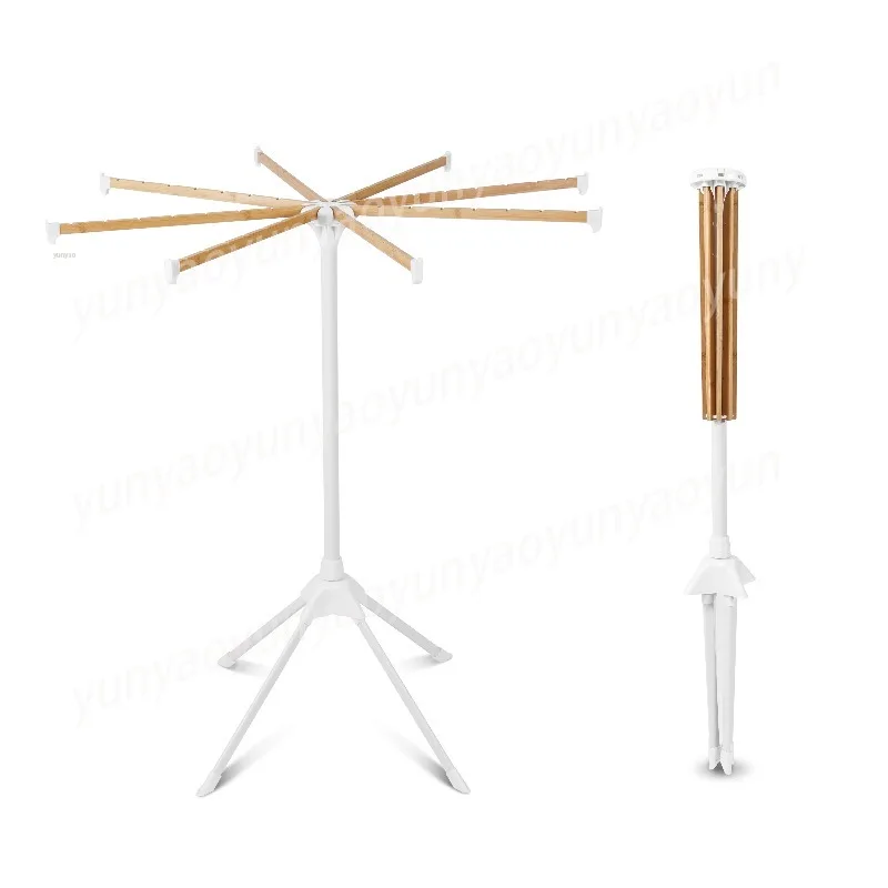 

Octopus Folded Bamboo Cloth Drying Rod Floor Drying Rack Tripod Wooden Drying Rack