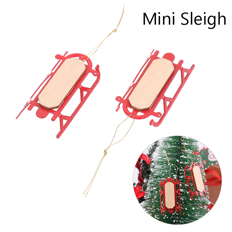 1pc Mini Wooden Sleigh Model Ski Board Miniature DIY Christmas Landscape For Doll House Accessories Dollhouse Decor