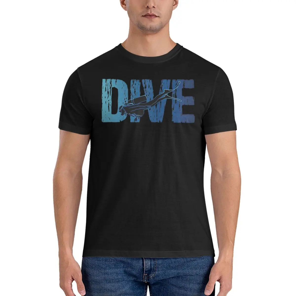 Casual Dive - Horizontal Text Scuba Diver Tshirts Men's Cotton Short Sleeve O-neck Summer Top Tee