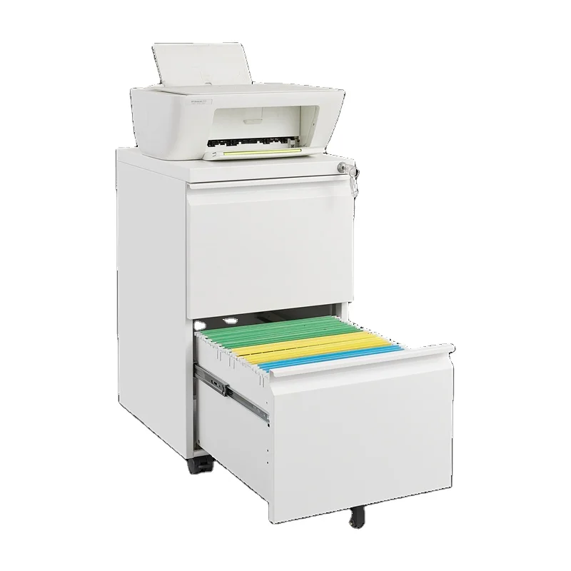 Steel Office White Metal File Storage Mobile Base File Cabinet High Quality 2 Drawer Key Lock Modern Office Furniture