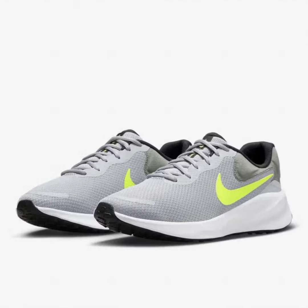 

Nike's New Lightweight Soft-Soled Training and Fitness Men's Road Professional Running Shoes Revolution 7 with Fabric Mesh, Lightweight and Comfortable Training and Fitness Running Shoes, Gray-Green Color, Versatile Casual Sports Shoes, a Must-Have Hot-Se