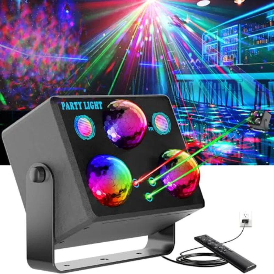 

Disco Ball Party Lights, DJ Disco Light Sound Activation and Remote Control Stage Lighting with Star Projector, Ocean Wave and