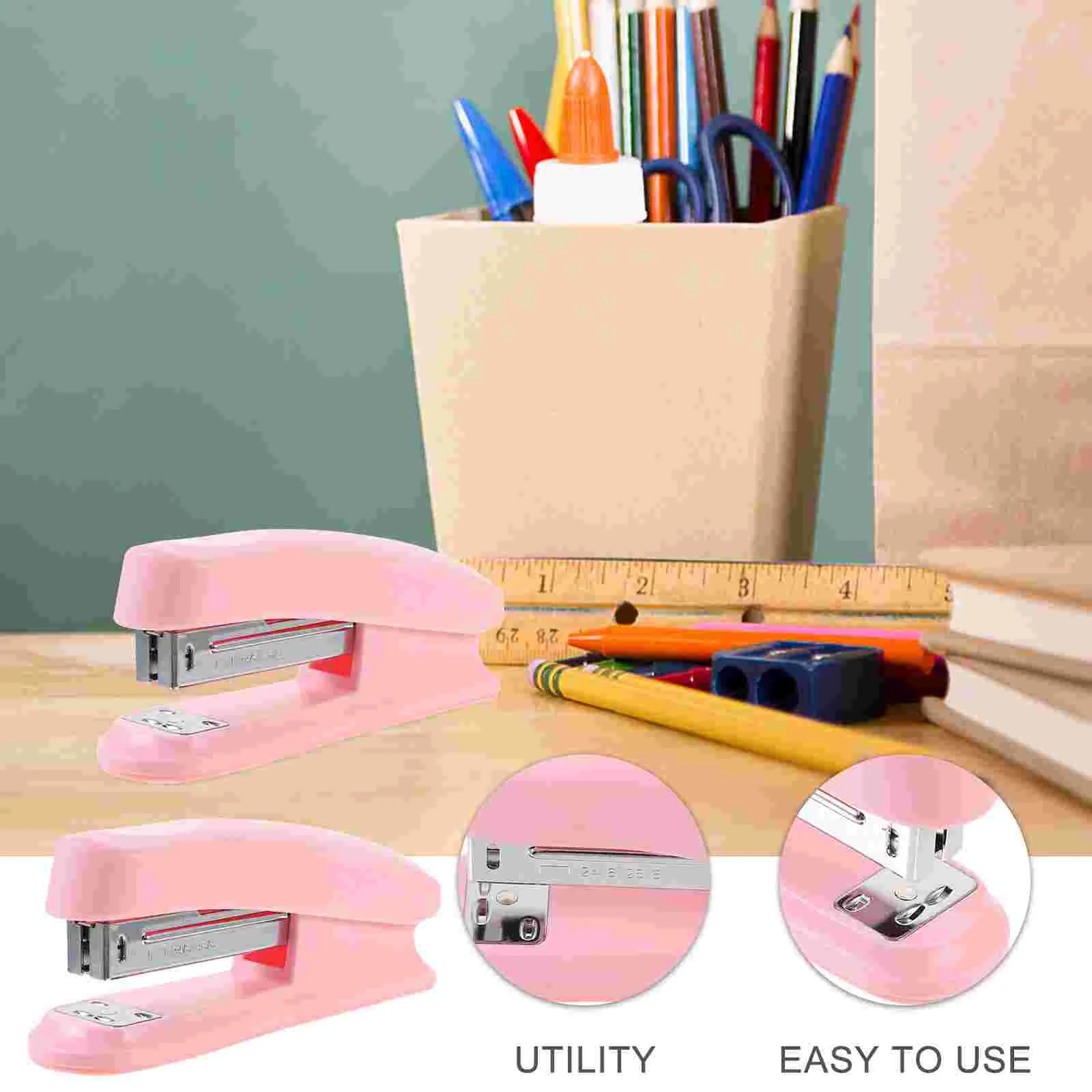 Office Desks Stapler Metal Handheld Staplers Bulk Classroom Supplies for Book Pink Heavy Duty